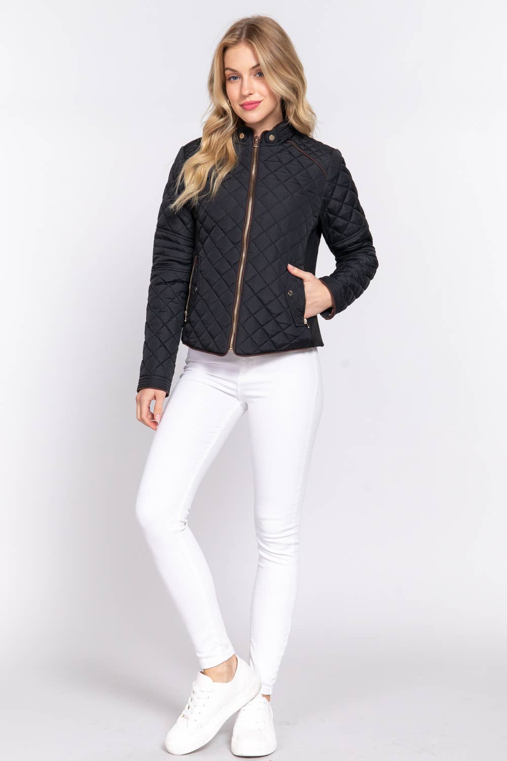 Active Basic | Active USA - Wholesale Pufferjack - Dames - Ribgewatteerde gewatteerde jas van suède met paspeldetails 39