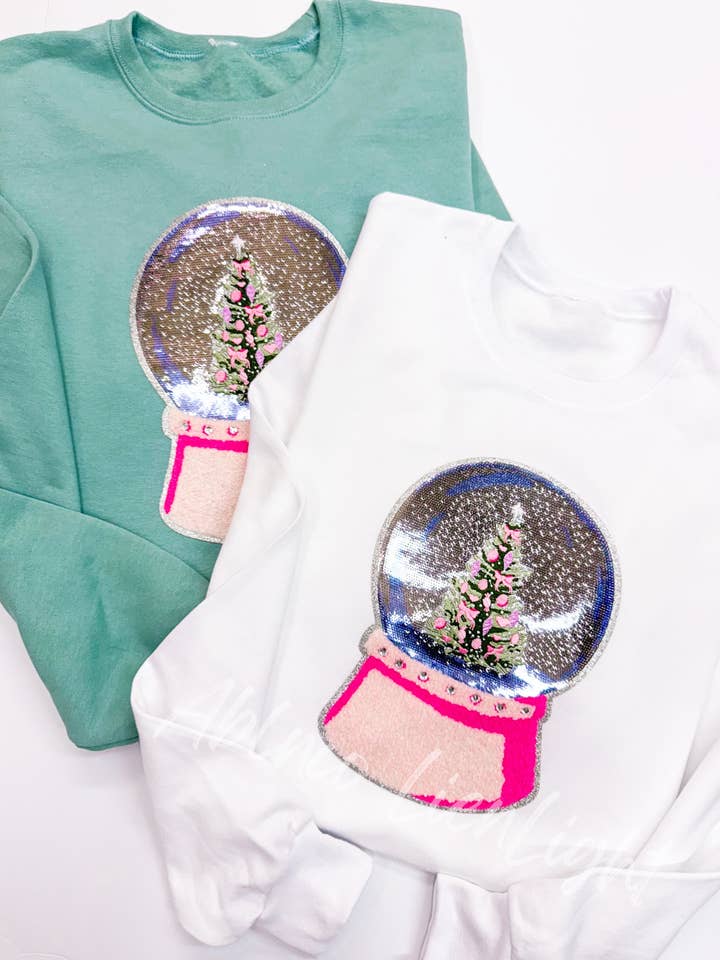 ABLNco - Wholesale Sweatshirt - Women's - Pink Snow Globe Christmas Sequin Chenille Patch Sweatshirt