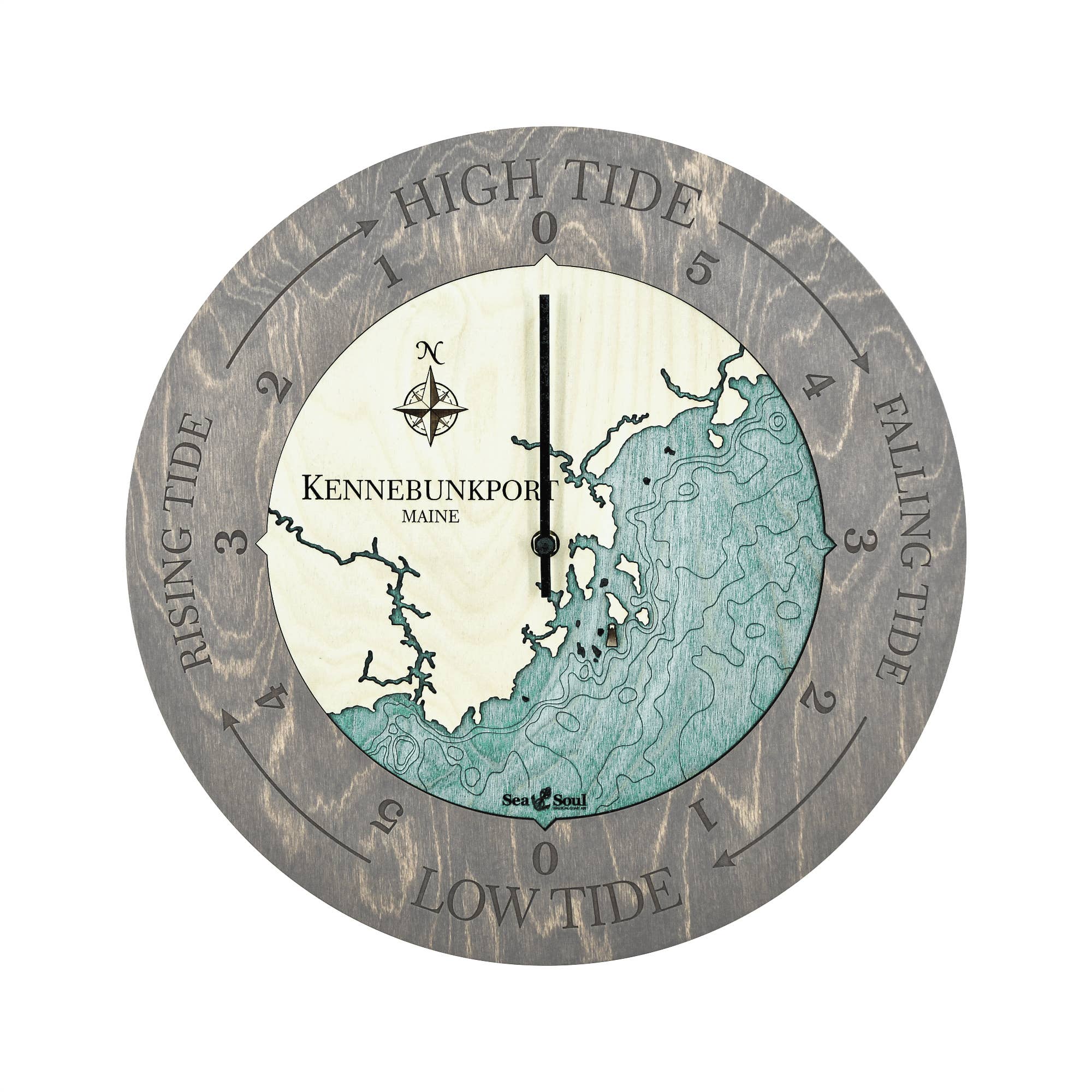 Sea & Soul Nautical Chart Art - Vente Horloges murales - Carte de profondeur d'eau de la côte du Maine6