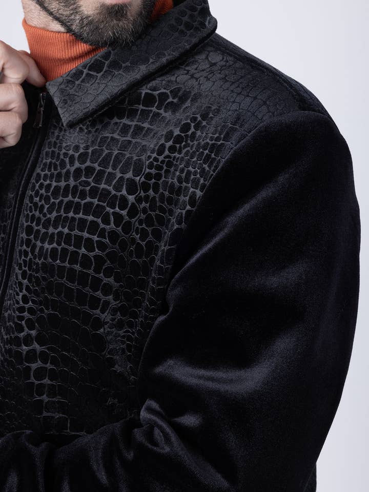 BARABAS - Vendita all'ingrosso Bomber - Uomo - Bomber da uomo in velluto con motivo coccodrillo 4BH8821