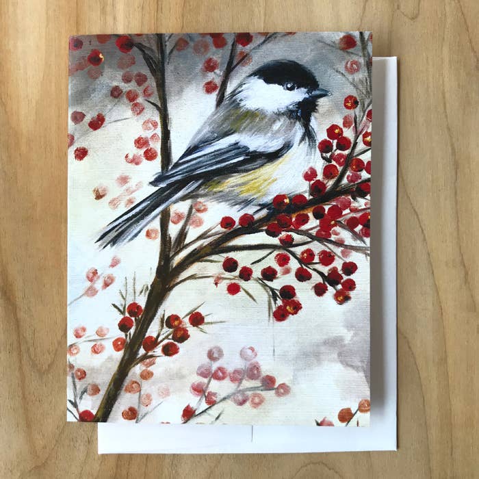Very Berry Chickadee Card for wholesale by Art by Alyssa