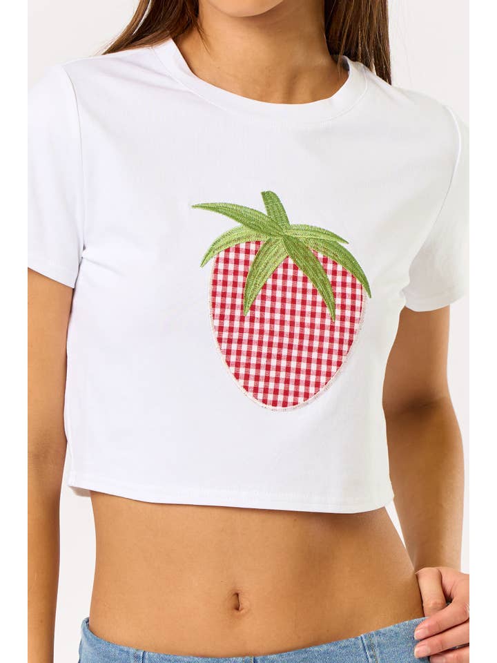 OFF WHITE IBT33458 Strawberry Patchwork Relax Fit Tee for wholesale on Faire