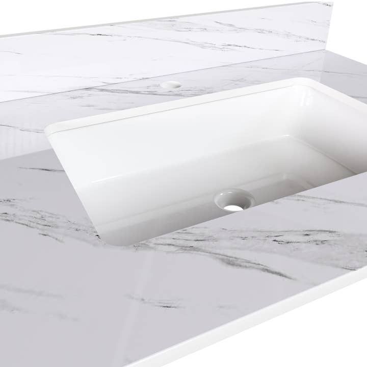 39F Inc. - Wholesale - Elegant Bathroom Vanity Top with Undermount Sink, White Sintered Stone, 31 Inch Carrara Marble Design14