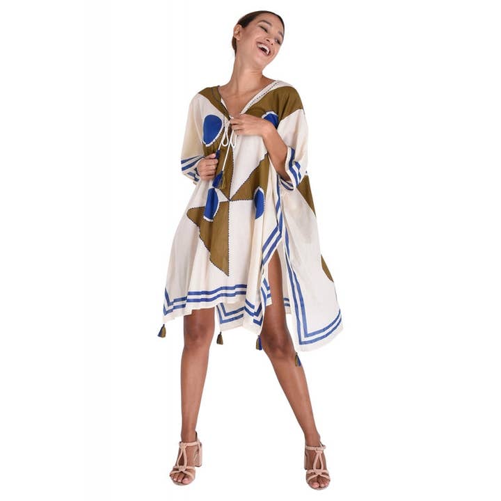 Mid-Length Cotton Kaftan Embroidered 67040 for wholesale by Cinnamon Creations