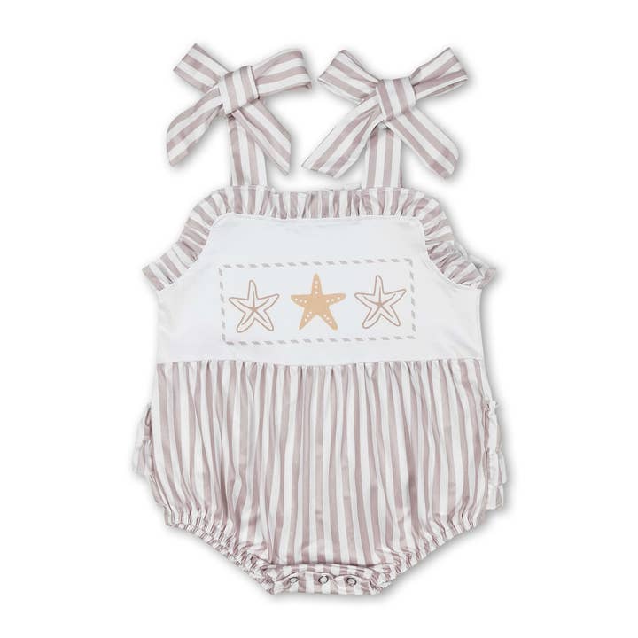 Straps starfish baby girls ruffle summer romper for wholesale by Yawoo Garments