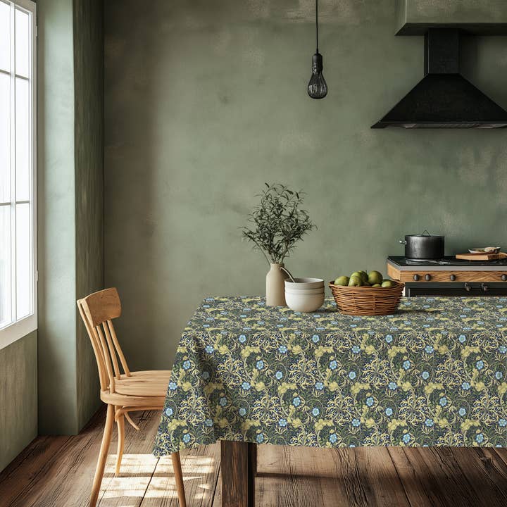 NorraVilla - Wholesale Tablecloth - Linen Tablecloth - William Morris Seaweed green print
