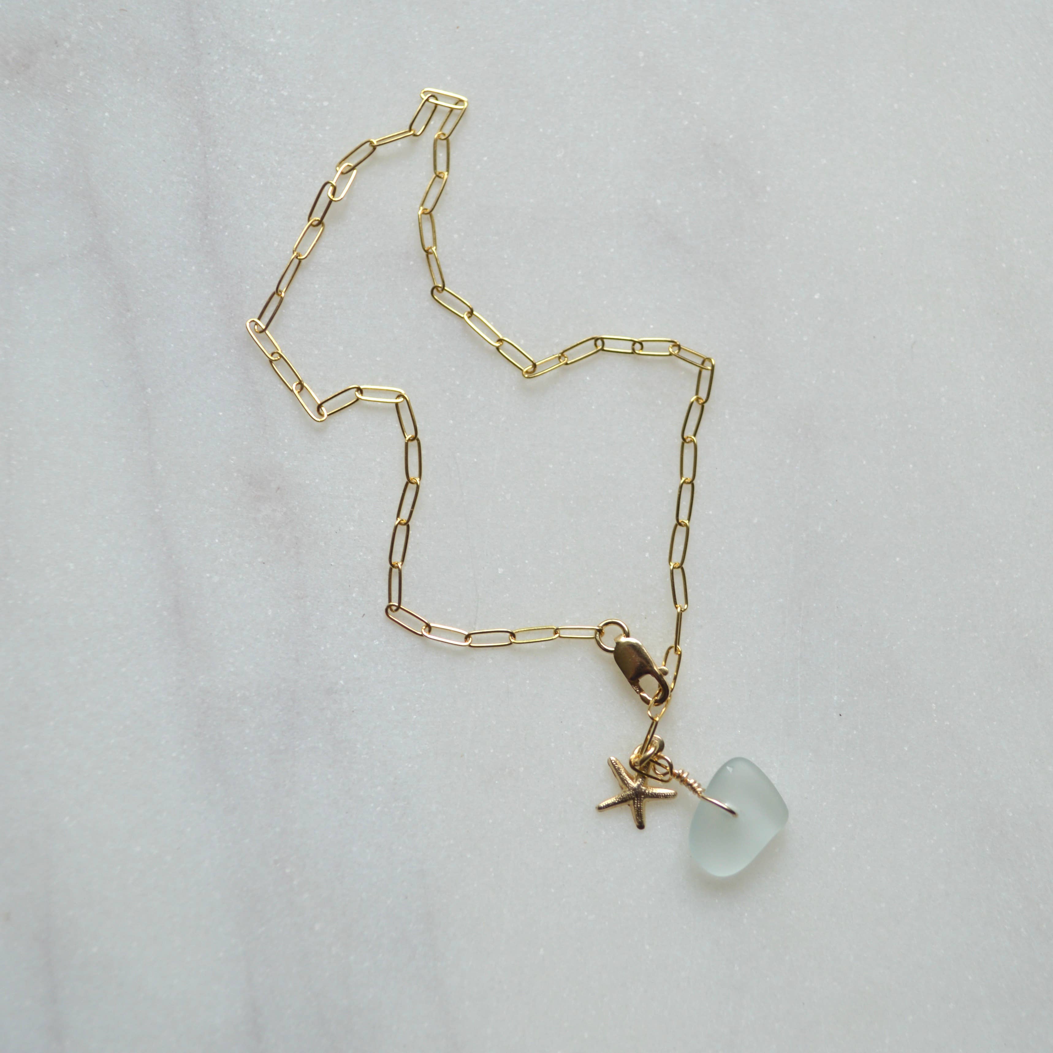 Salty But Sweet – Pulseira de tornozelo por atacado – Tornozeleira com vidro Sea Foam e estrela-do-mar5