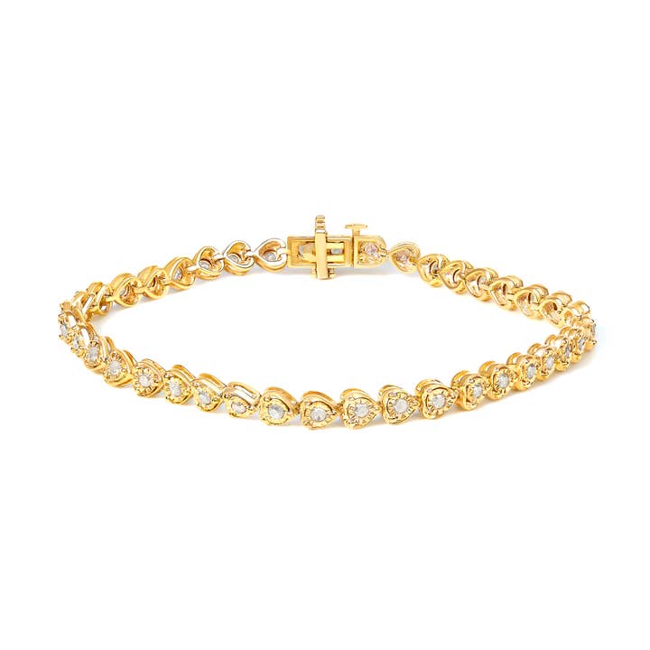 10K Gold over Silver 1.0 Carat Diamond Heart-Link Bracelet for wholesale by Infinite Jewels