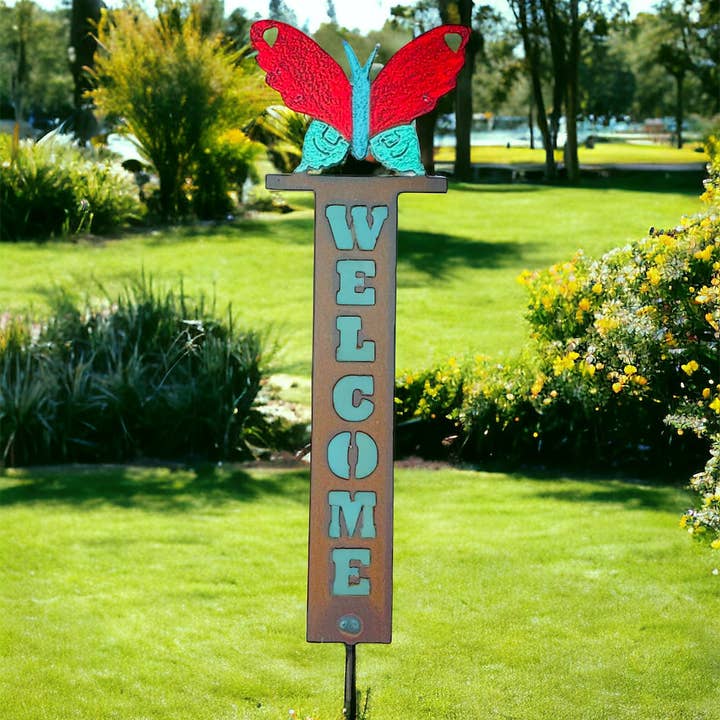 Whimsies - Wholesale Garden/Lawn Stake - Butterfly welcome sign plant stake garden nature gift spring