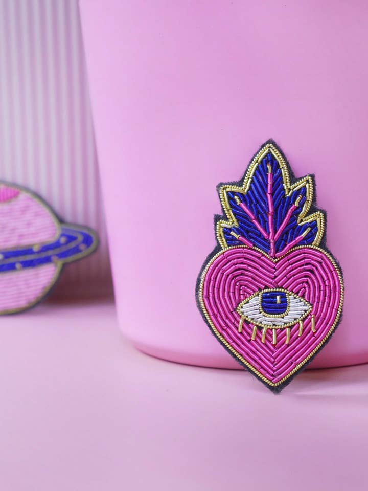 Ex Voto Pink Brooch - Hand Embroidered Cannetille for wholesale by MALICIEUSE