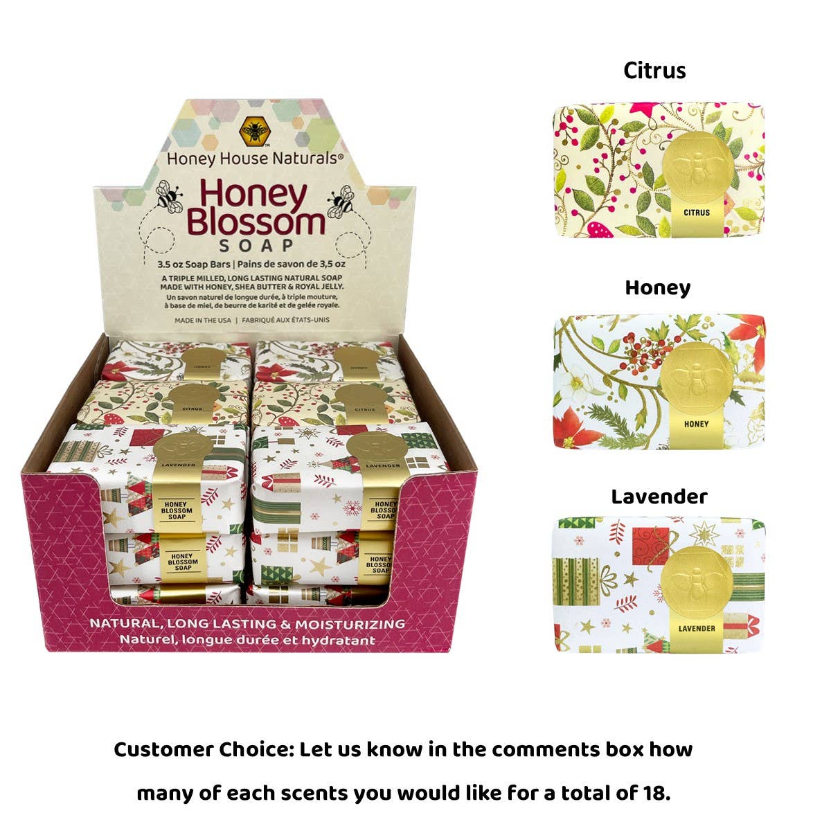 Honey House Naturals - Vente Pains de savon - Boîte de présentation de savon en papier pour les fêtes 18 pièces2