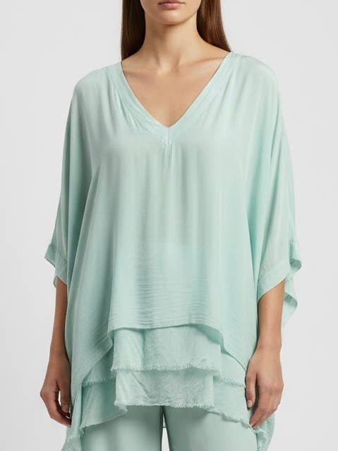 Silke V-hals Flæsetop Efterårsfarver Ingen Told Vil Blive Tilføjet for engroshandel hos Karamel Collection