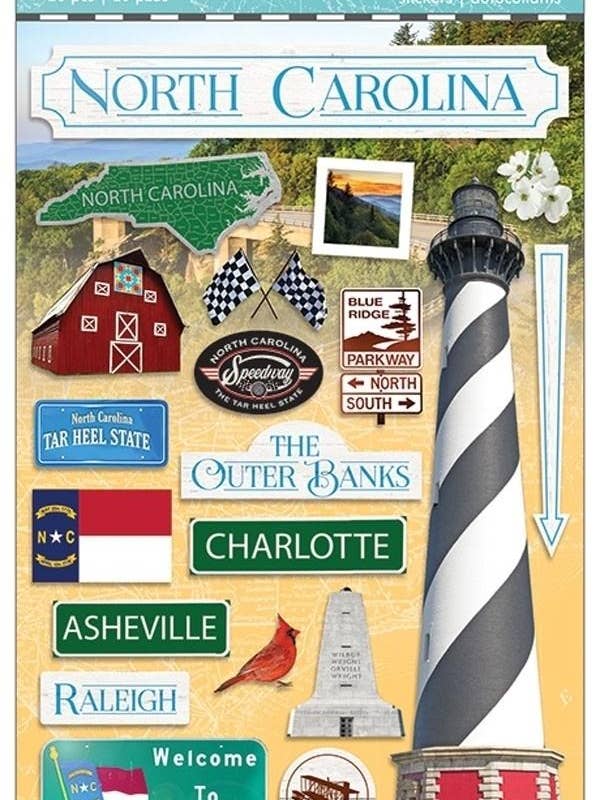 Travel-North Carolina Dimensional Sticker for wholesale by Paper House Productions