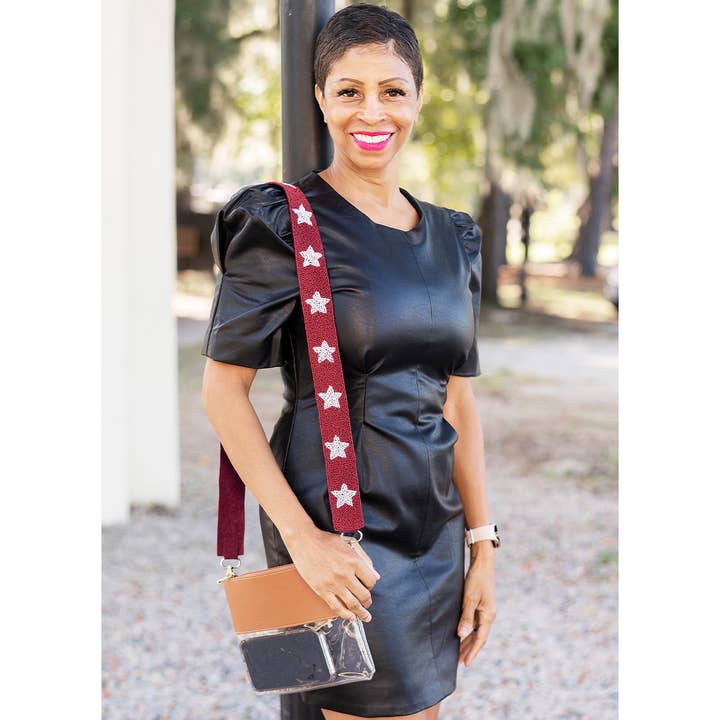 Viv&Lou - Vente Sangle pour sac – femme - Bracelet à bandoulière orné de perles Garnet Star4