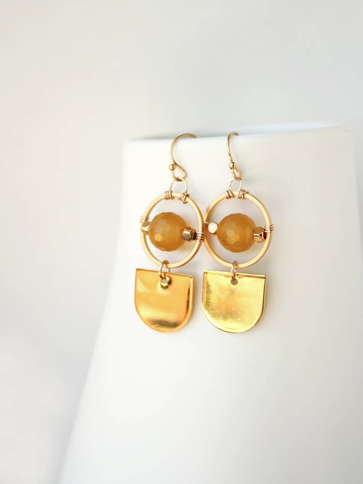 Agate Shield Earrings | Gold Dangle Earrings for wholesale by Laura Stark Designs