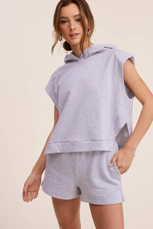 Mimosa - Wholesale Lounge Set - Women's - Padded Shoulder Hoodie Top and Shorts Matching Set4