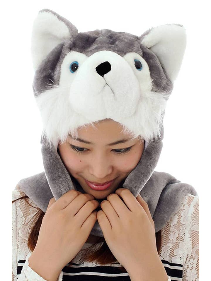 ASSORTED Animal Pals Fuzzy Plush Hat With Long Ear Flaps for wholesale on Faire2