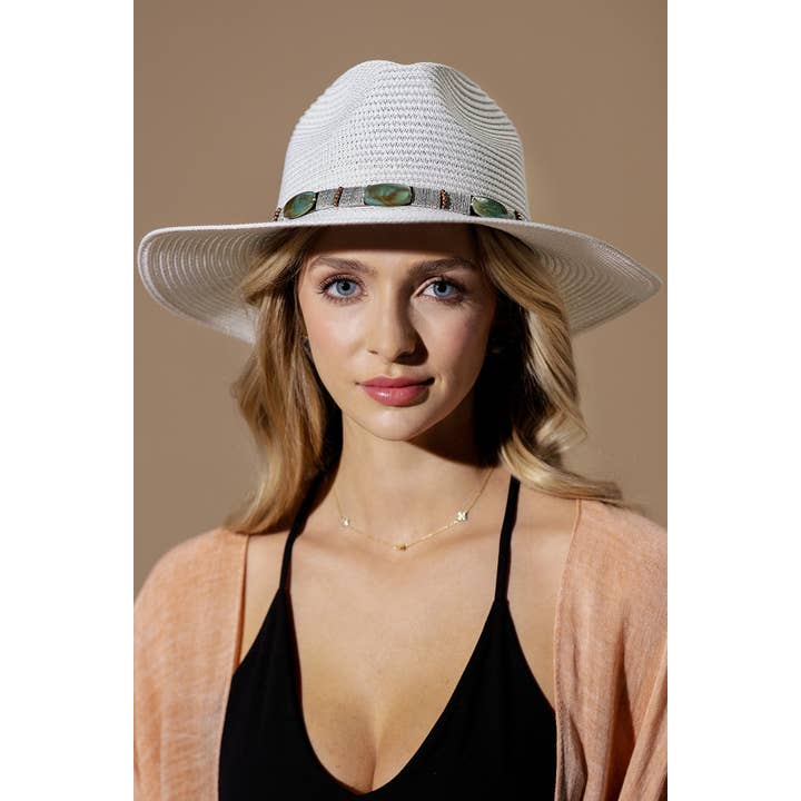 Urbanista - Wholesale Straw Hat - Women's - Turquoise Beaded Band Straw Sun Hat