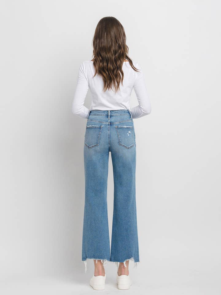 BLUE GROVE HIGH RISE DISTRESSED SLIM WIDE JEANS F5672 for wholesale on Faire10