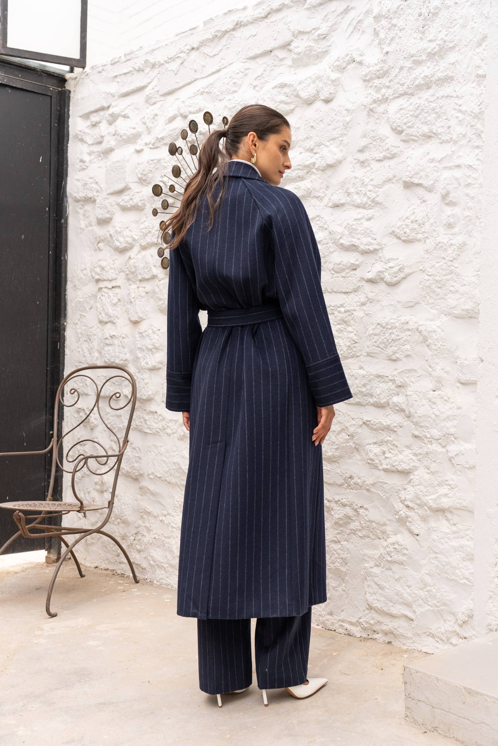 Attentif Paris - Wholesale Coat - Women's - Long coat in fine striped wool blend5