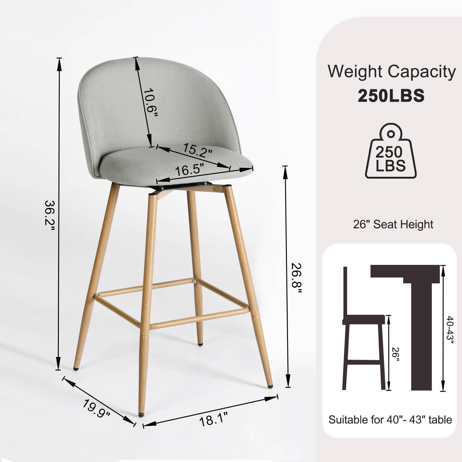 39F Inc. - Vente Tabouret - Tabourets de bar pivotants 26,8 pouces en tissu - Beige/Gris/Bleu3