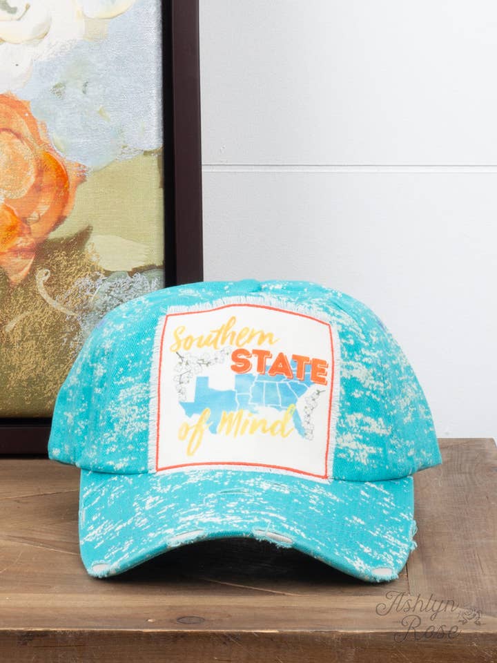 Southern State of Mind on Turquoise Splatter Hat for wholesale by GRACE+EMMA by Southern Grace
