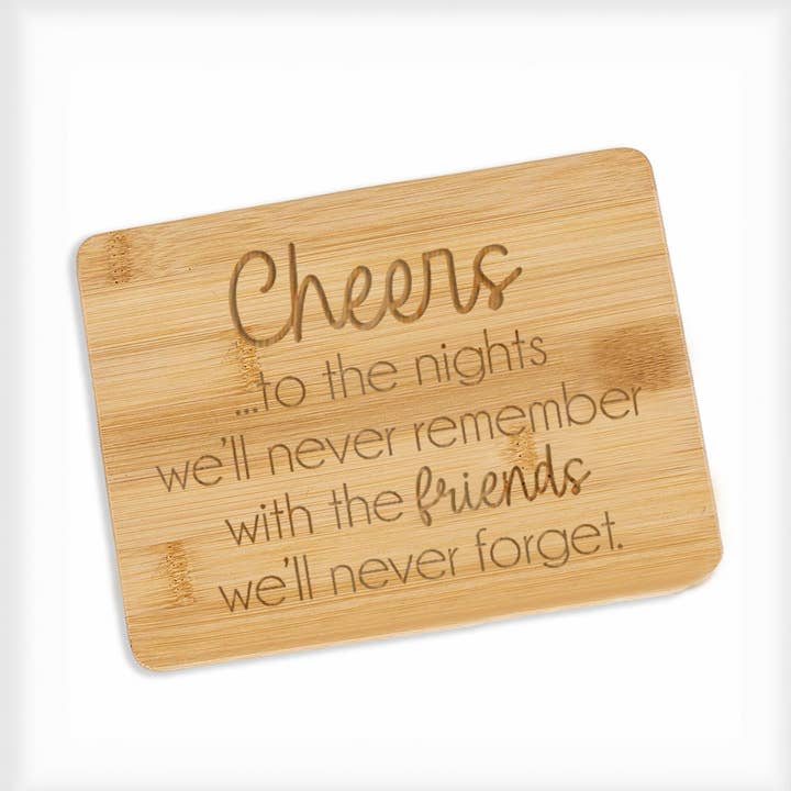 Cheers to the Nights Small Bamboo Cutting Board, Bar Board for wholesale by Love, Georgie