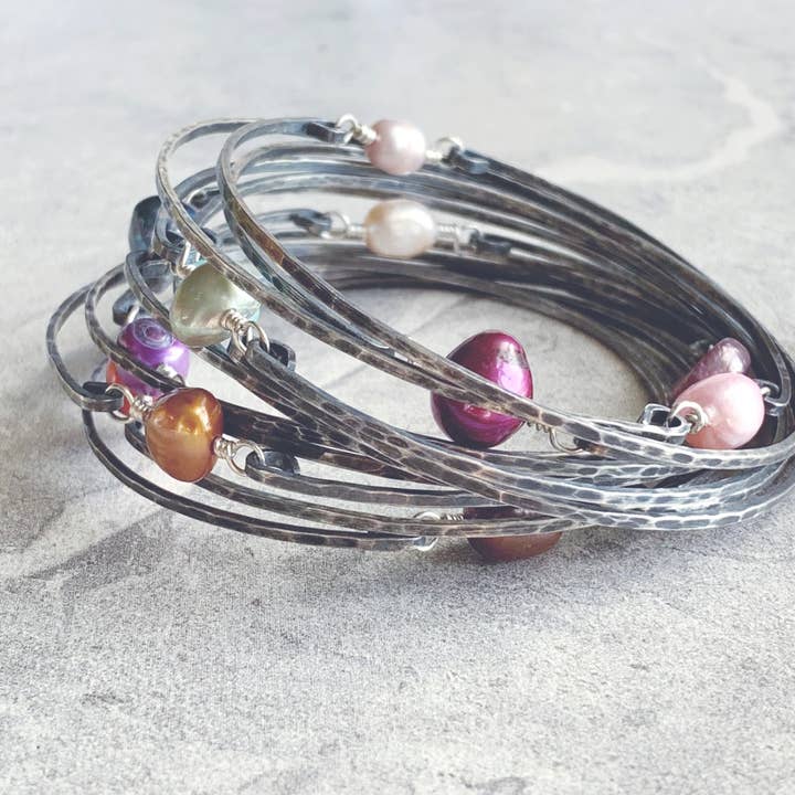 Decadent - Bracelets jonc de perles - Argent sterling oxydé pour la vente par LITVA'S Jewelry