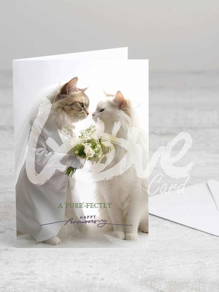 Cartão de felicitações dobrado 'Feliz Aniversário' sem envelope por atacado de Meow & Muse