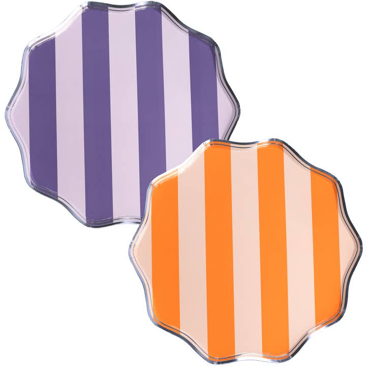 Gatherings by Curated Paperie - Wholesale Disposable Plate - Pink, Orange & Purple Spooky Stripes Dinner Paper Plates