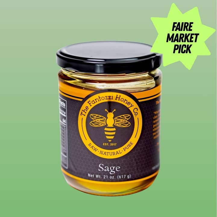 Sage Raw Honey Jar - Gourmet Holiday Gift, 21 oz for wholesale by Fantozzi Honey Company