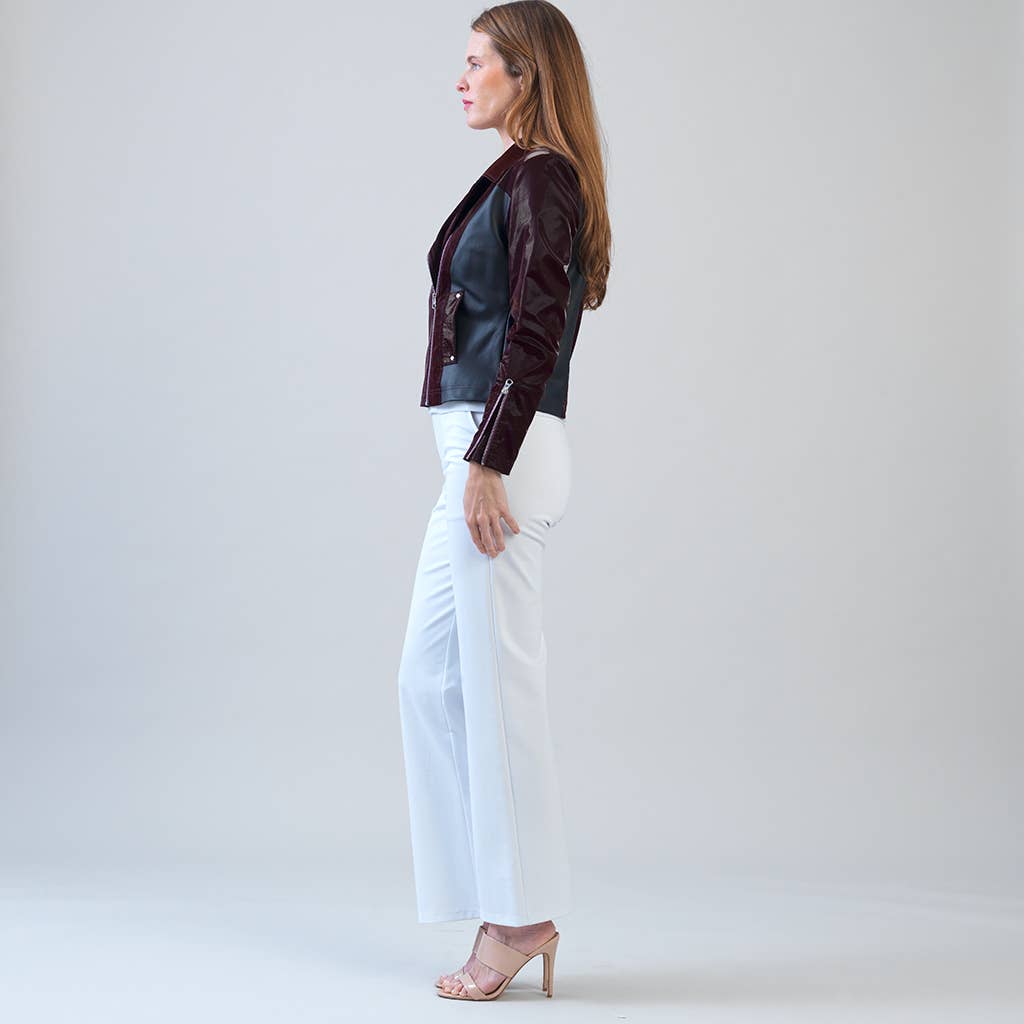 Clara Sunwoo - Wholesale Leather Jacket - Women's - JK225H -Vinyl, Liquid Leather ™ Panel Zip Cuff Pocket Jacket15