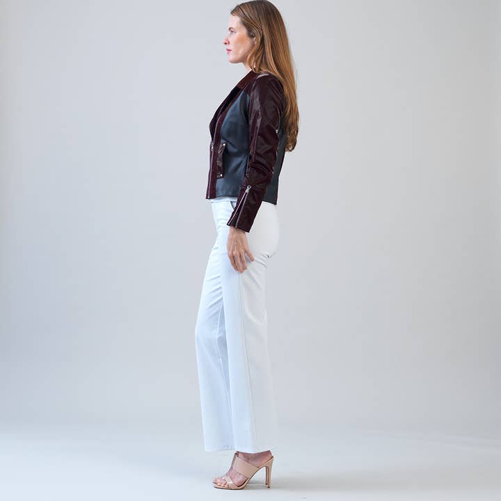 Clara Sunwoo - Wholesale Leather Jacket - Women's - JK225H -Vinyl, Liquid Leather ™ Panel Zip Cuff Pocket Jacket15