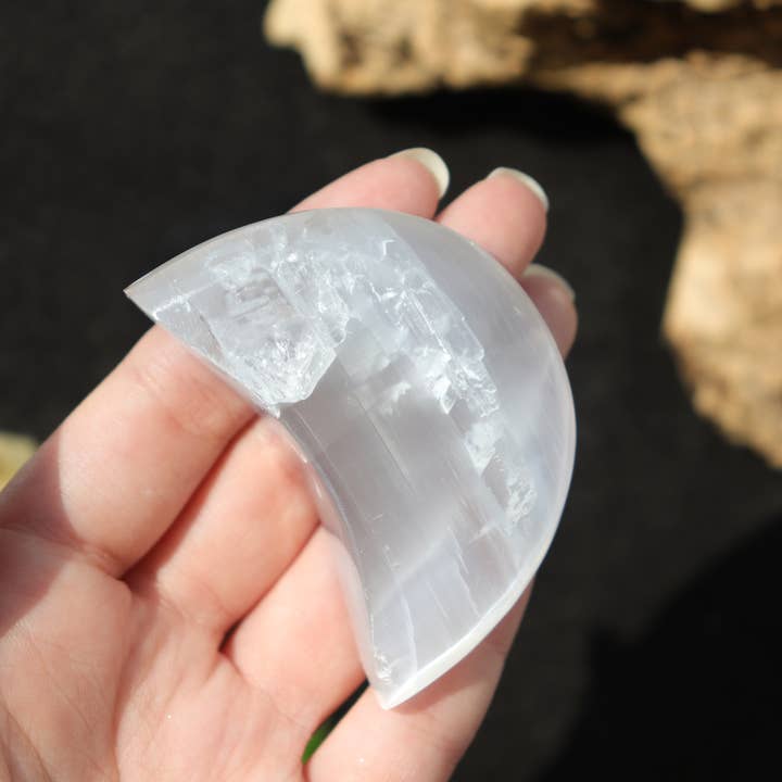 Natures Artifacts Inc - Wholesale Spiritual Stone/Crystal - Selenite Half Moon | Healing Selenite Moon1