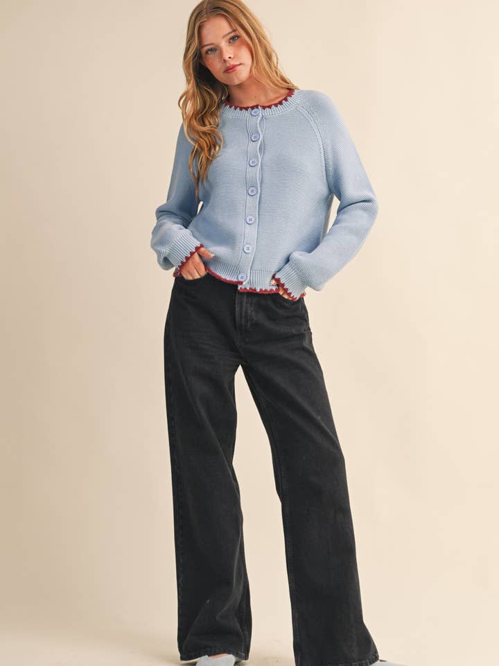 &MERCI - Wholesale Cardigan - Women's - SWEATER CARDIGAN WITH CONTRAST STITCH MSW110847