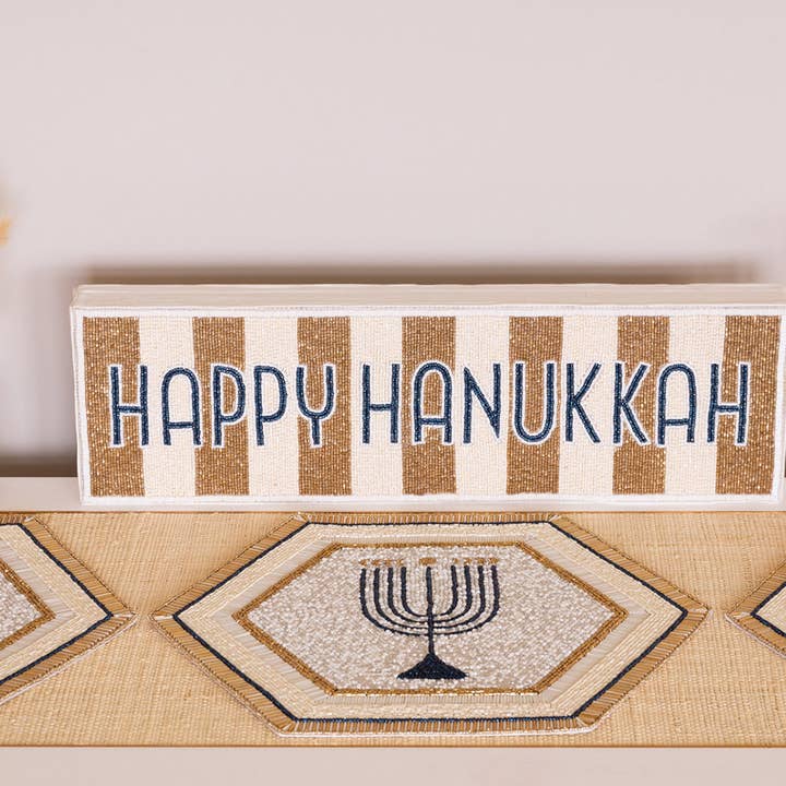 Nava Happy Hanukkah Beaded Sign for wholesale by Adara Rituals