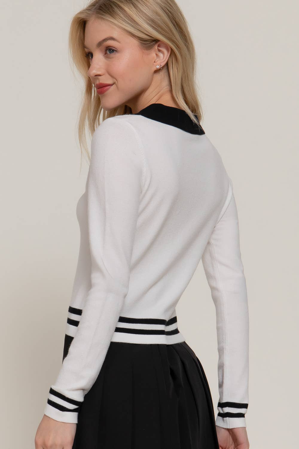 Active Basic | Active USA - Wholesale Knit Sweater - Women's - Long Sleeve Stripe Polo Sweater12