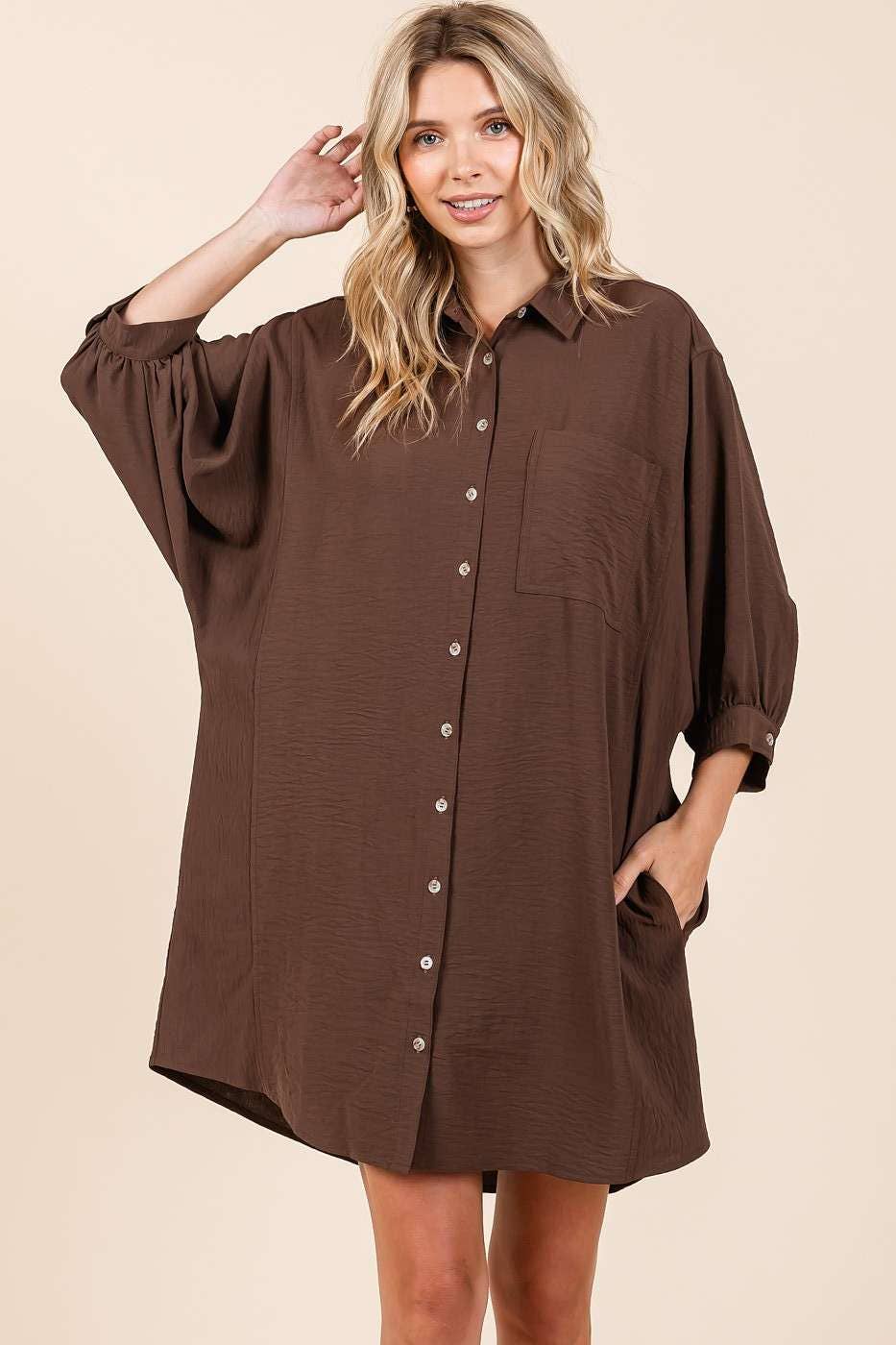 mittoshop – Großhandel Kleid – Damen – AIRFLOW MINIKLEID MIT 3/4-ÄRMELN UND KNÖPFEN9