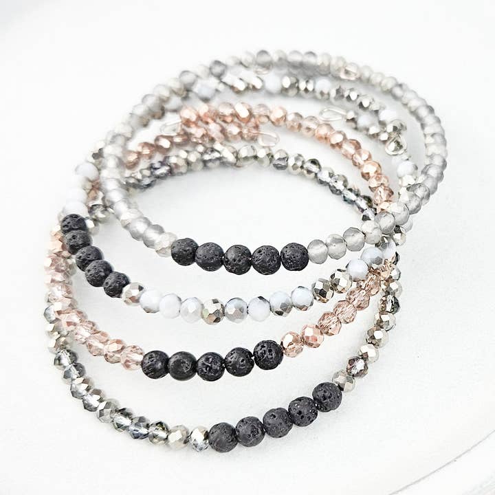 Silver Glass + Lava Bangle Bracelet Set for wholesale by The Curated Carrot