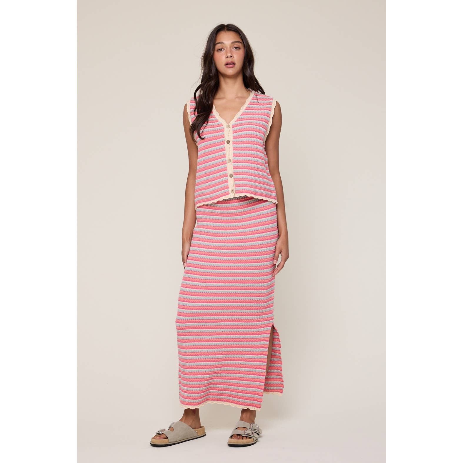 Wishlist Apparel - Wholesale Top & Skirt Set - Women's - MULTICOLOR STRIPED VEST AND SKIRT SET / WL25-116134