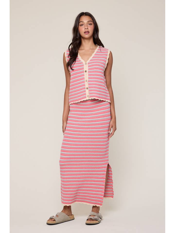 Wishlist Apparel - Wholesale Top & Skirt Set - Women's - MULTICOLOR STRIPED VEST AND SKIRT SET / WL25-116134