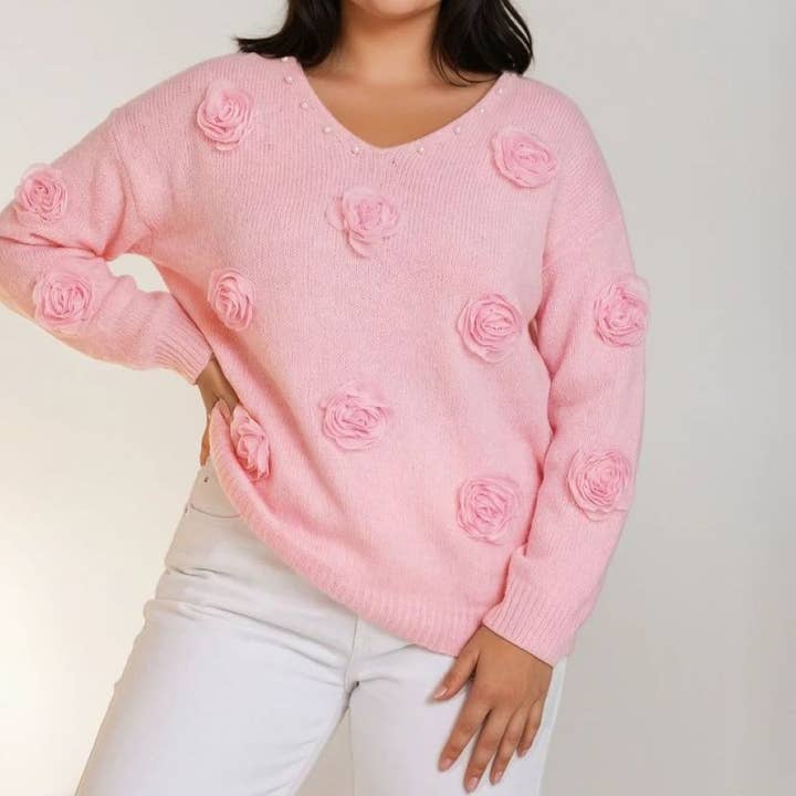 Cosy Sweater with 3D Floral Embellishments SK156 for wholesale by PEACH ACCESSORIES