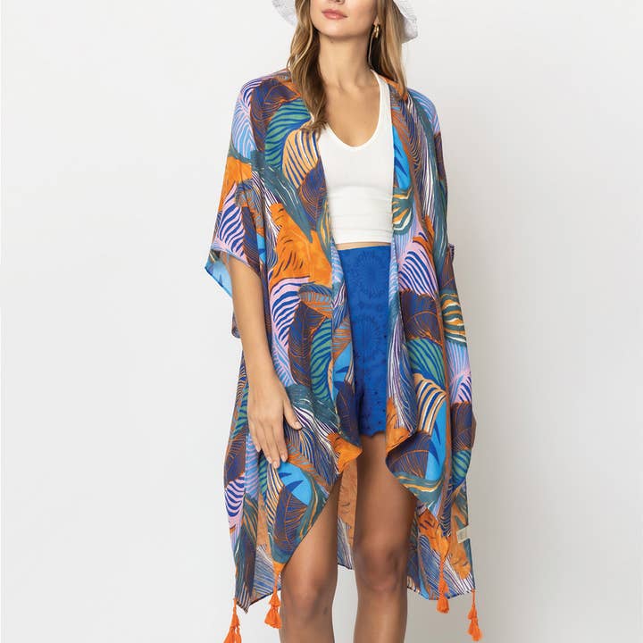 Fashion City - Wholesale Kimono - Women's - Palm Leaf Print Open Front Kimono