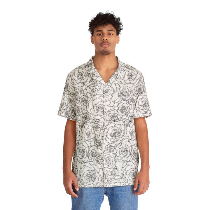 White Succulent Men's Hawaiian Shirt for wholesale by Los Angeles Mercantile™