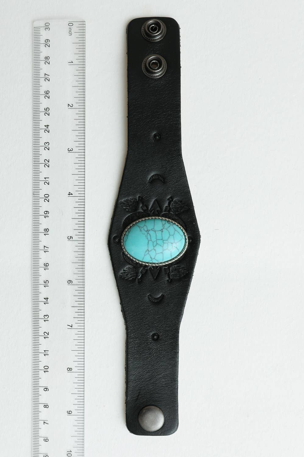 Leto Accessories – wholesale Manschettarmband – Boho-armband i svart läder med turkos sten3