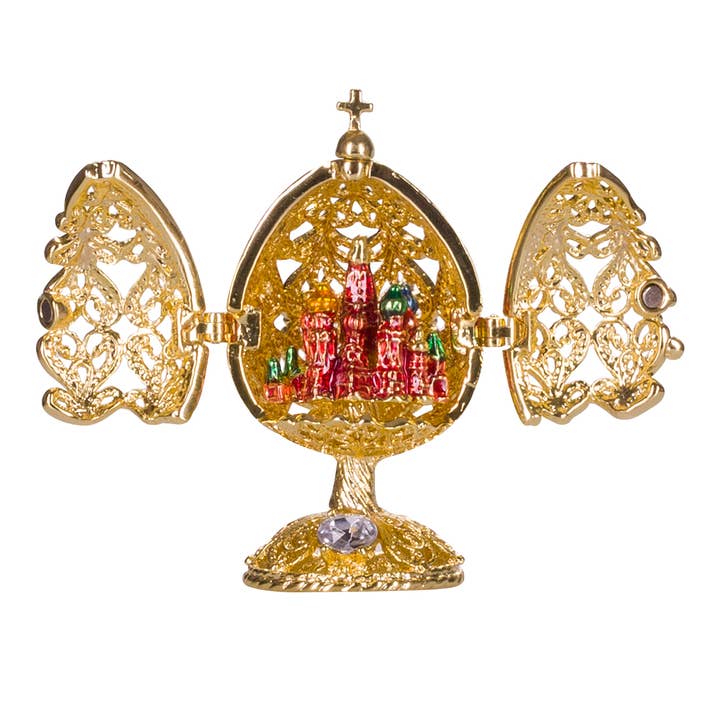 danila-souvenirs - Venta al por mayor Artículo decorativo de mesa - Iglesia del Salvador tallada en huevo tallado de Faberge en color dorado