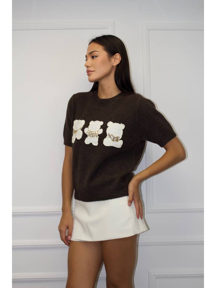 Chilli Girl Collection - Wholesale Knit Sweater - Women's - Round neck short sleeve sweater with teddies 13