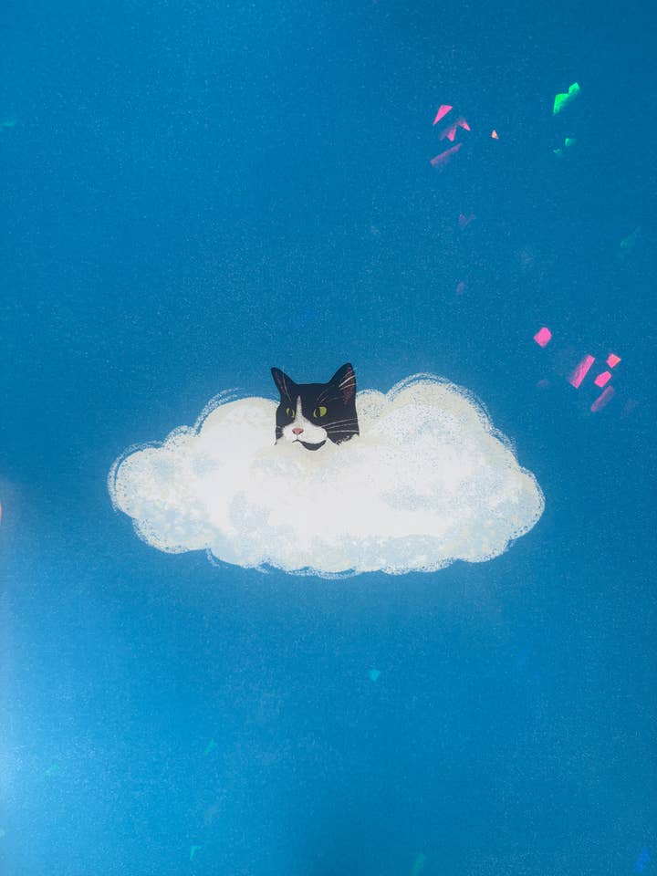 Gatto nel Cloud Stampa Tuxedo Olografica per la vendita all'ingrosso da parte di The Wednesday Co