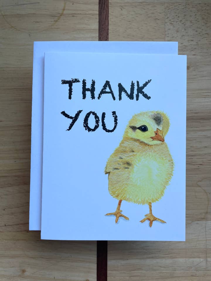 Carte de vœux aquarelle - Merci - Petit poussin jaune pour la vente par Kristin Schmidt Artist