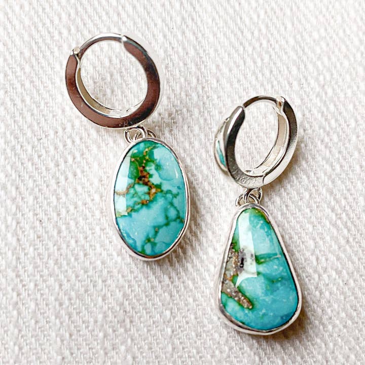 Sonoran Mountain Turquoise Huggie Hoops for wholesale by Meghan Elisabeth Art